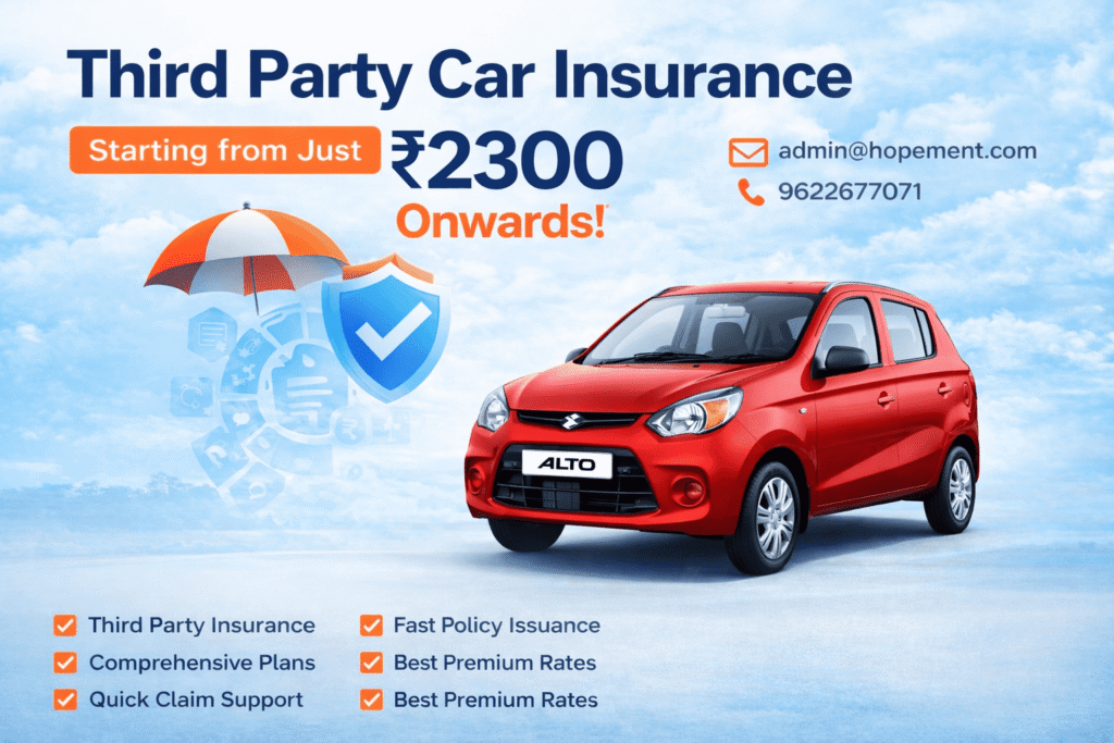 HOPEMENT INSURANCE for all cars in india perticularly alto800,brezza,kwid,s bleno,tata etc